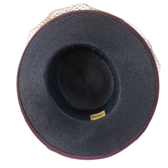 FISCHER Vintage Fancy Elegant Medium Brim Dark Navy Blue Hat Excellent Condition
